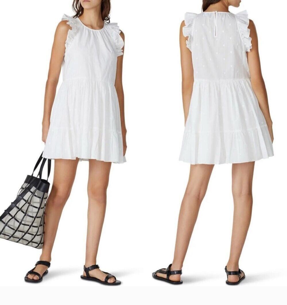 The Kooples white heart embroidered ruffled sleeve tiered dress Size 2
